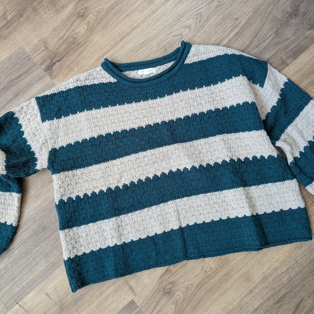 Blu Pepper Teal and Cream Striped Sweater